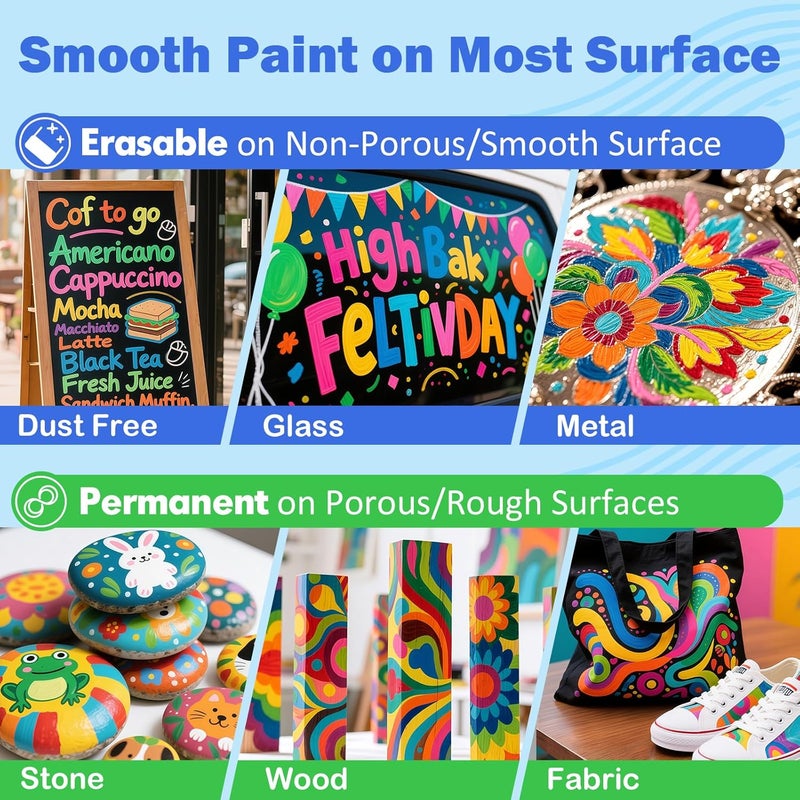 BainGesk 30 Colors Liquid Chalk Markers, Dust-Free Erasable Pens for Blackboards, Chalk Markers for Chalkboard, Windows, Glass, Mirror, Acrylic Dry Erase Board, 6mm Reversible Bullet & Chisel Tip - Image 4